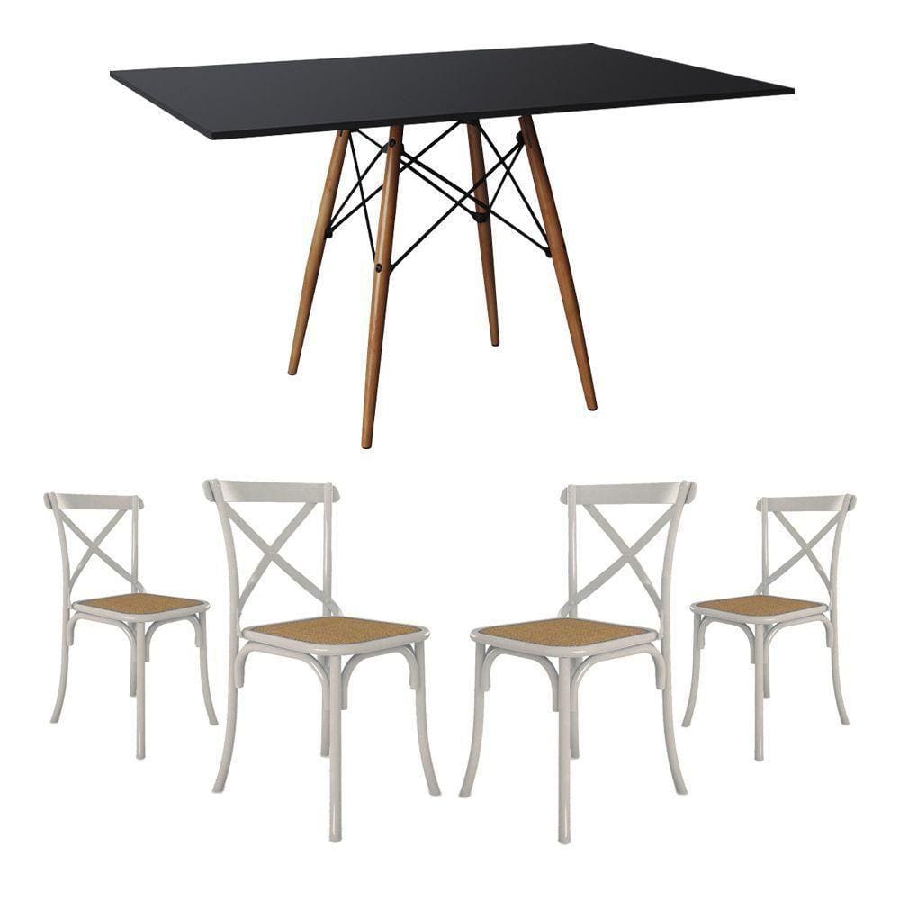 Jogo De Mesa Eiffel Retangular Tampo De Madeira 120X75Cm Preto Com 4 Cadeiras Katrina Brancao