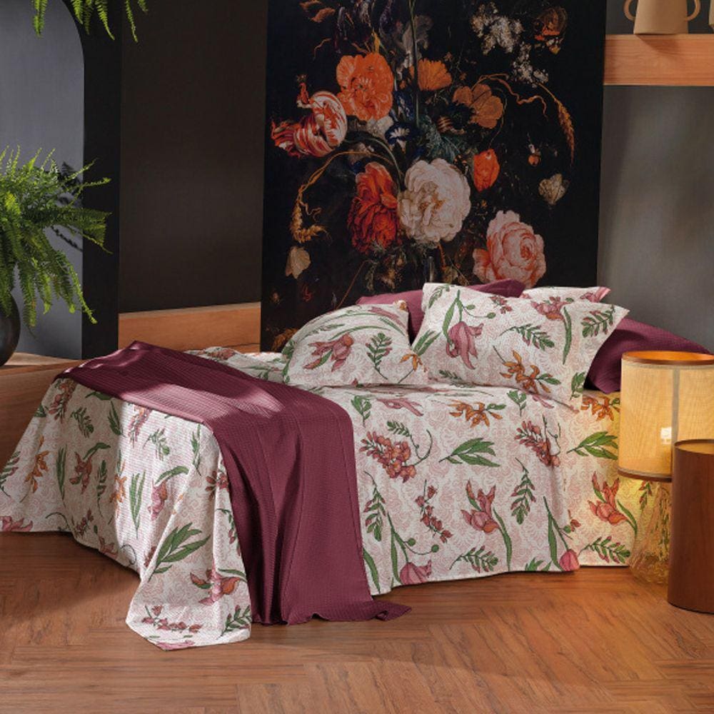 Colcha Queen Piquet Teka Genova Print Flora 100% Algodão 240x260 (Não acompanha fronha)