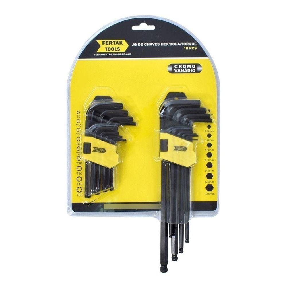 Fertak Jg Chaves Hexagonal Ponta Bola/Allen Torque Torx 18Pc