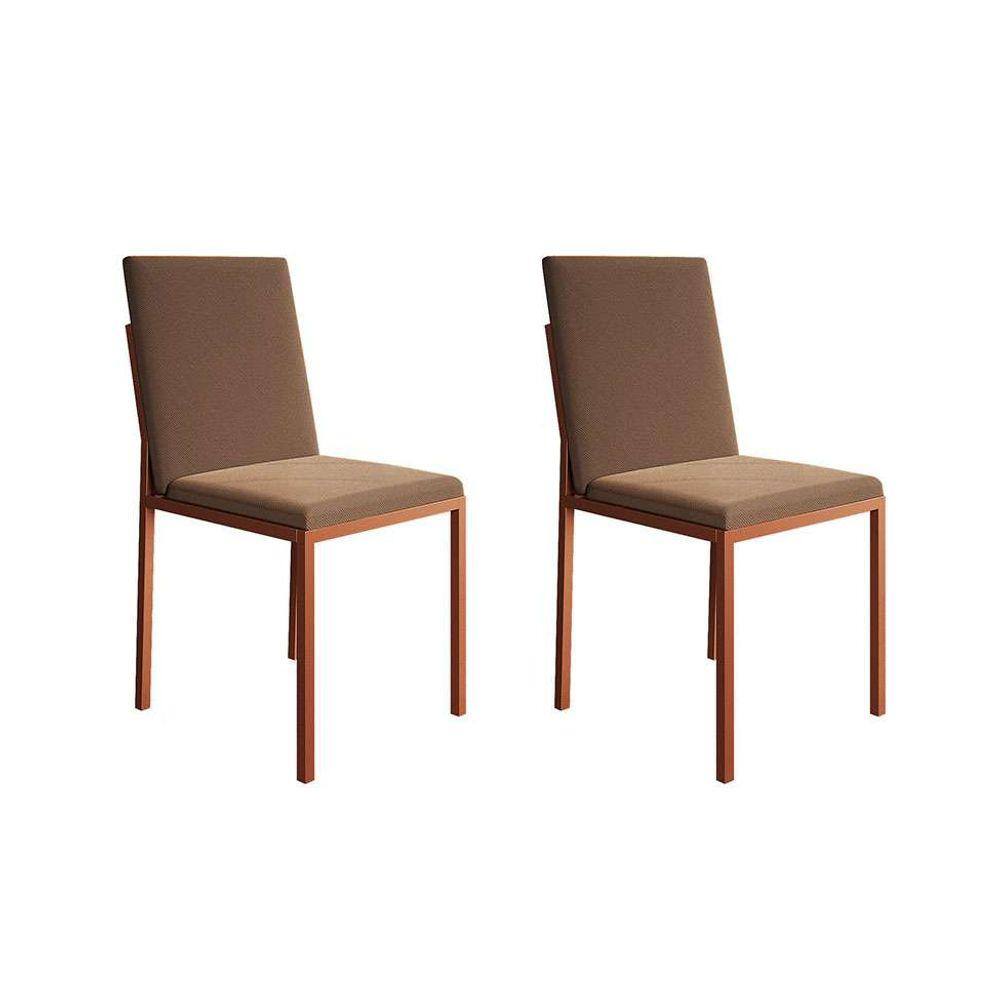 conjunto com 2 cadeiras mônaco veludo marrom e cobre