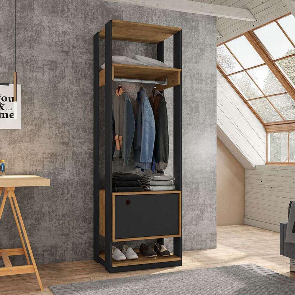 guarda-roupa closet titan 1 pt preto e freijó