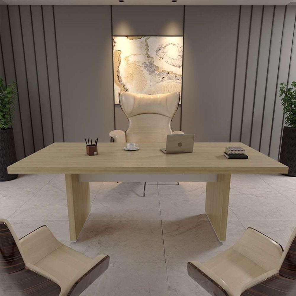 mesa de escritório tebis carvalho e branca