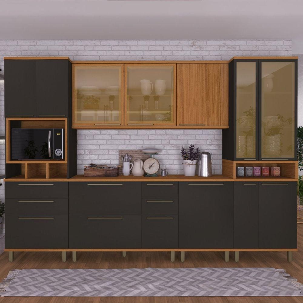 Cozinha Completa 6 Peças 12 Portas 6 Gavetas Madri freijo/cinza