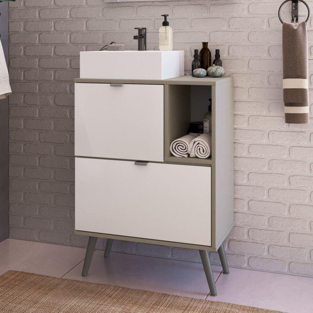 Gabinete com Pés Para Banheiro sem Cuba Nordic Branco/Argento