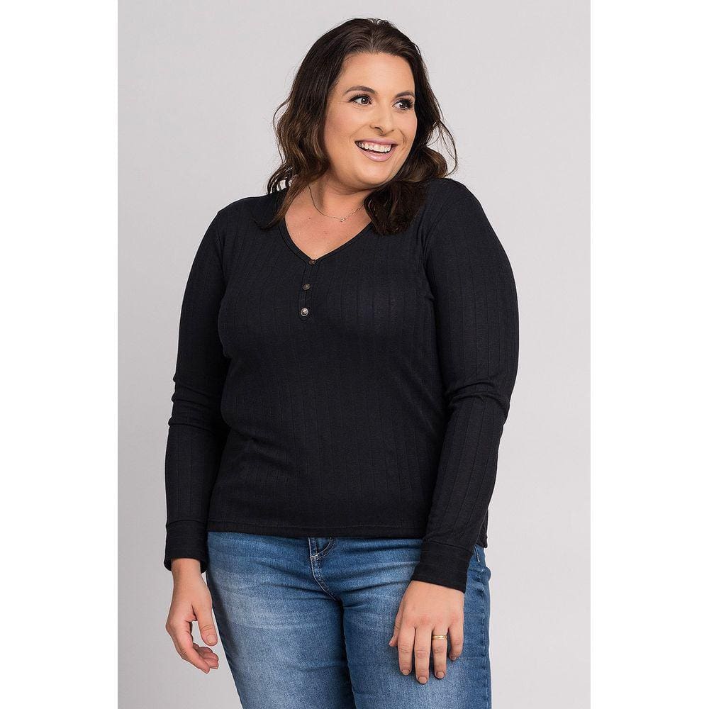 Blusa Feminina Plus Size Canelado Botões Fake Decote - Cereja Rosa