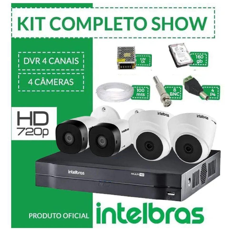 Kit Intelbras completo alta definição - 4 câmeras int/ext - HD