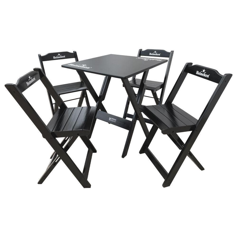 Conjunto Mesa Dobrável 60x60 Com 4 Cadeiras De Madeira Personalizada Hei Preta - Cor: Preto