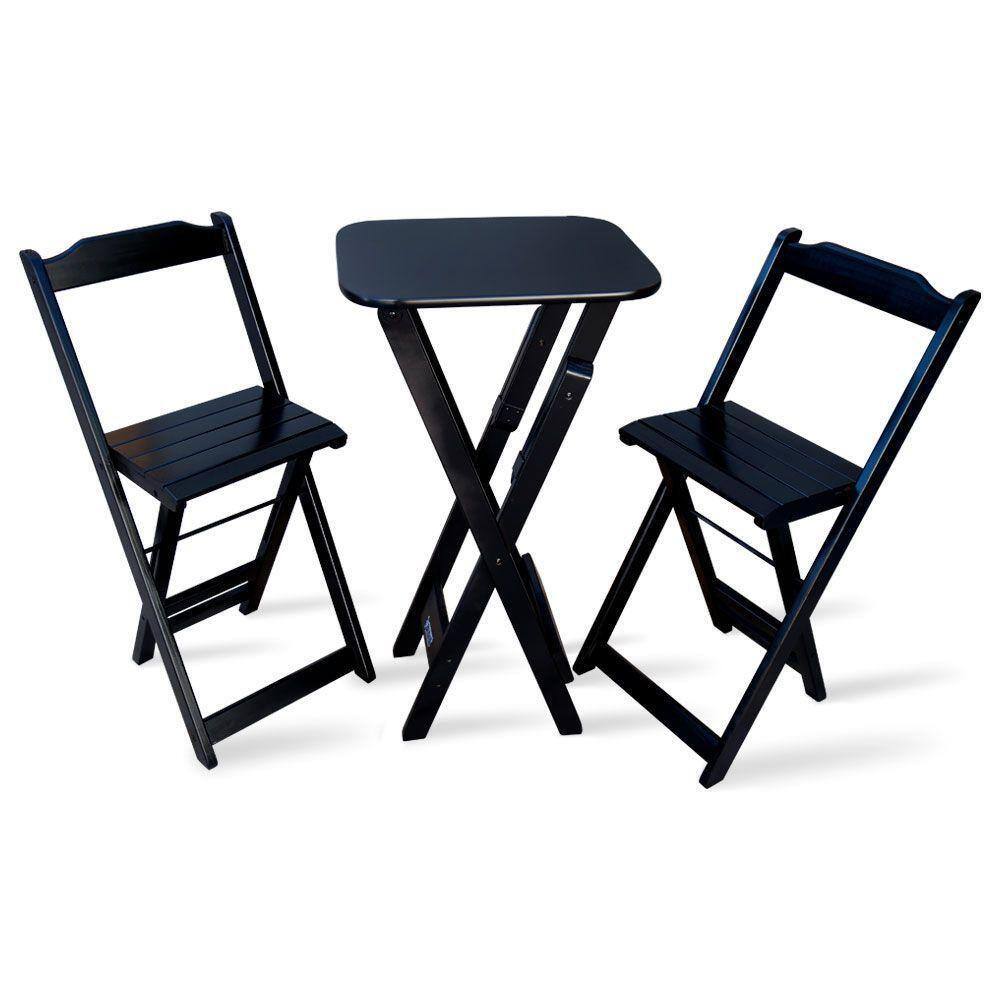 Jogo De Mesa E Cadeira Bistro Dobravel - Preto - Cor: Preto