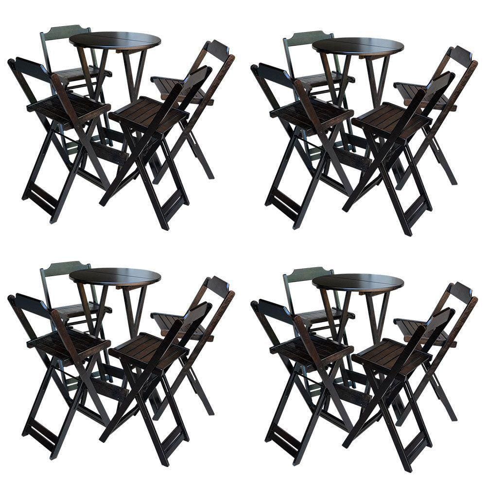 Kit 4 Jogos De Mesa Bistrô De Madeira Com 4 Cadeiras Dobravel Tabaco - Marrom