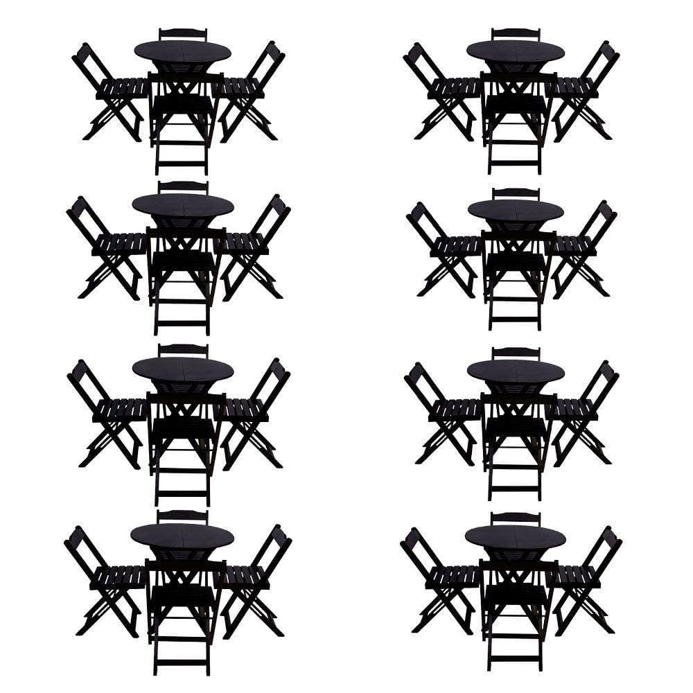 Kit 8 Jogos De Mesa Dobravel Com 4 Cadeiras Tampo Redondo 70X70 Preto - Preto