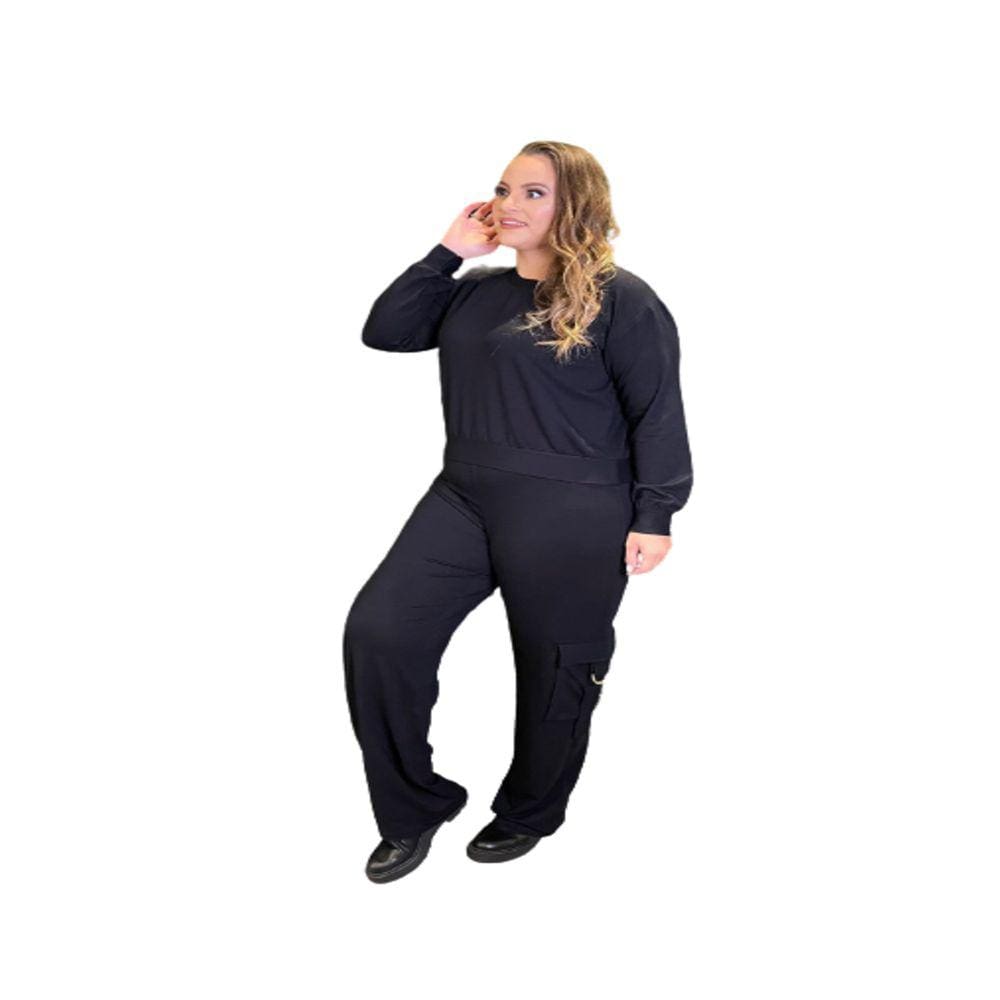 Conjunto Plus Size de Moletinho  Preto