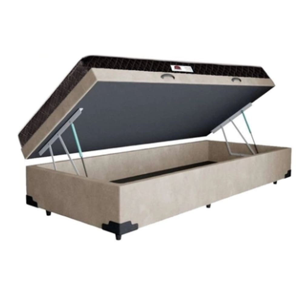 Cama Box Baú Solteiro Conforto Suede Bege + Colchão Solteiro Conforto Espuma D23 Com EPS 14x88x188
