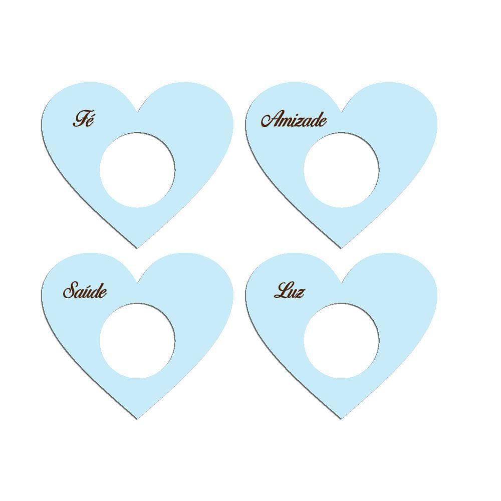 Porta Guardanapo Coração Desejos Kit 4 Peças 7,5cmx6,5cm - Cria Arte Laser Azul Claro