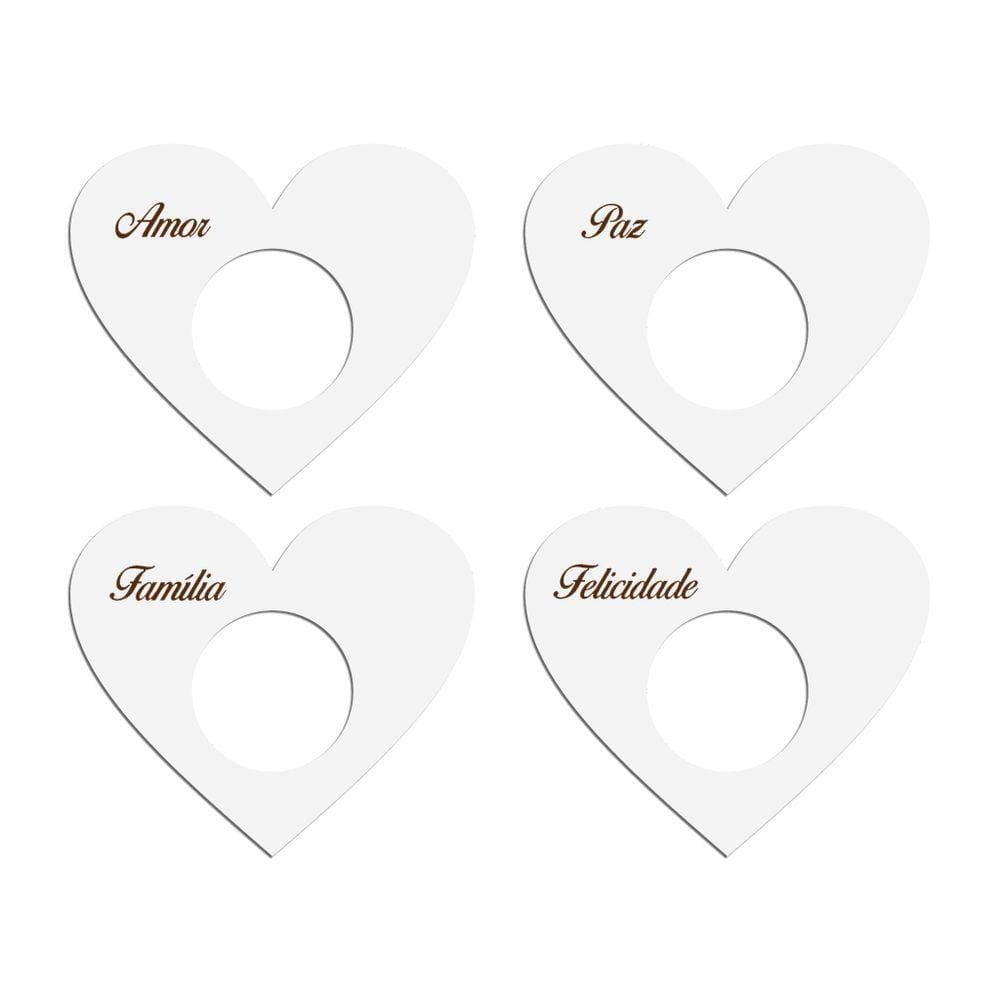 Porta Guardanapo Coração Desejos Kit 4 Peças 7,5cmx6,5cm - Cria Arte Laser Branco