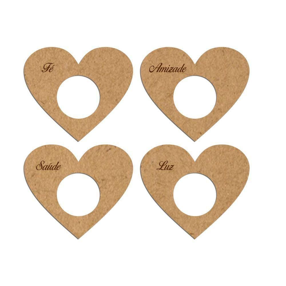 Porta Guardanapo Coração Desejos Mdf Cru Kit 4 Peças 7,5cmx6,5cm - Cria Arte Laser Cru