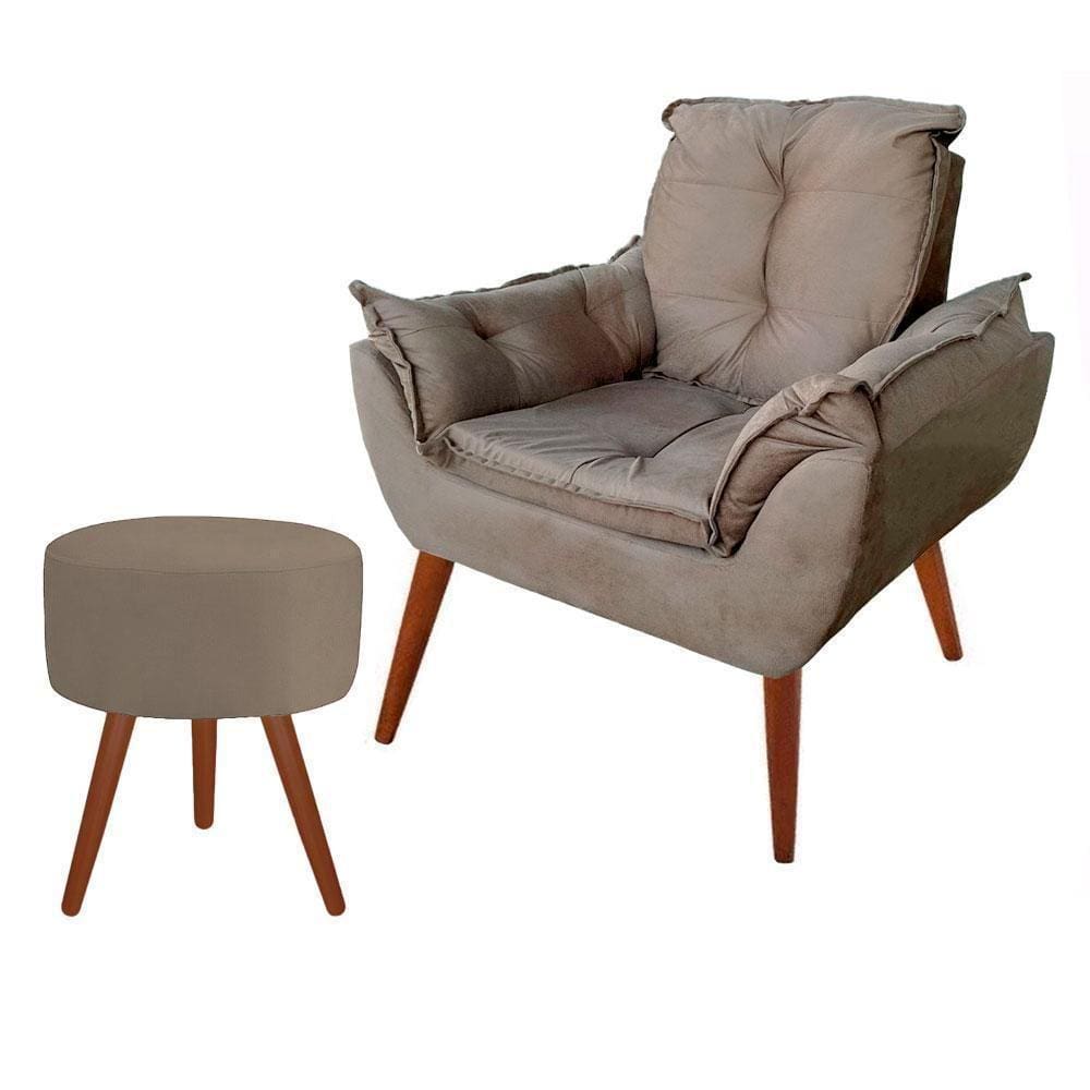 Poltrona Opalla Área Gourmet Suede Capuccino + Puff Puf