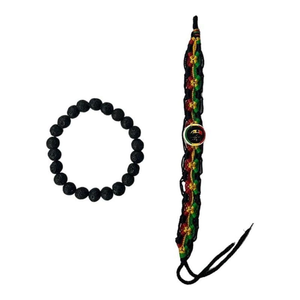 Kit 2 Pulseiras Pedra Vulcânica 8 Mm + Jamaica Colorida