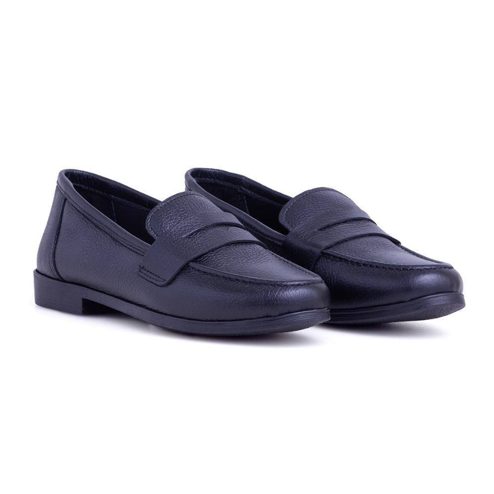 Mocassim Feminino Couro Detalhe Frontal Bico Redondo Casual