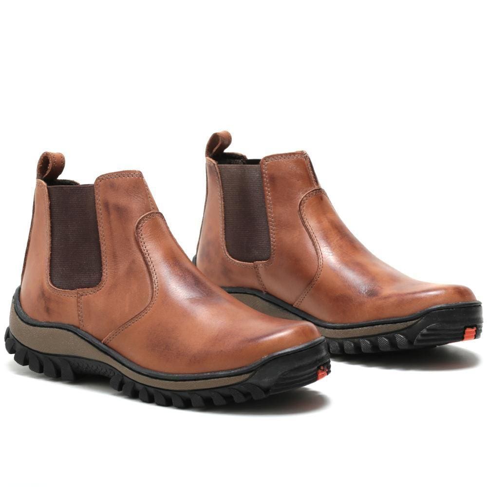 Bota Masculina Couro Elástico Cano Curto Calca Fácil Moderno