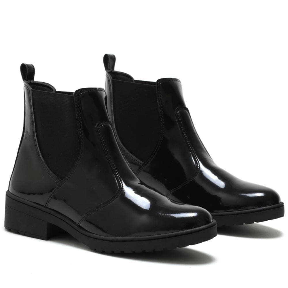 Bota Feminina Chelsea Verniz Cano Curto Calce Fácil Casual