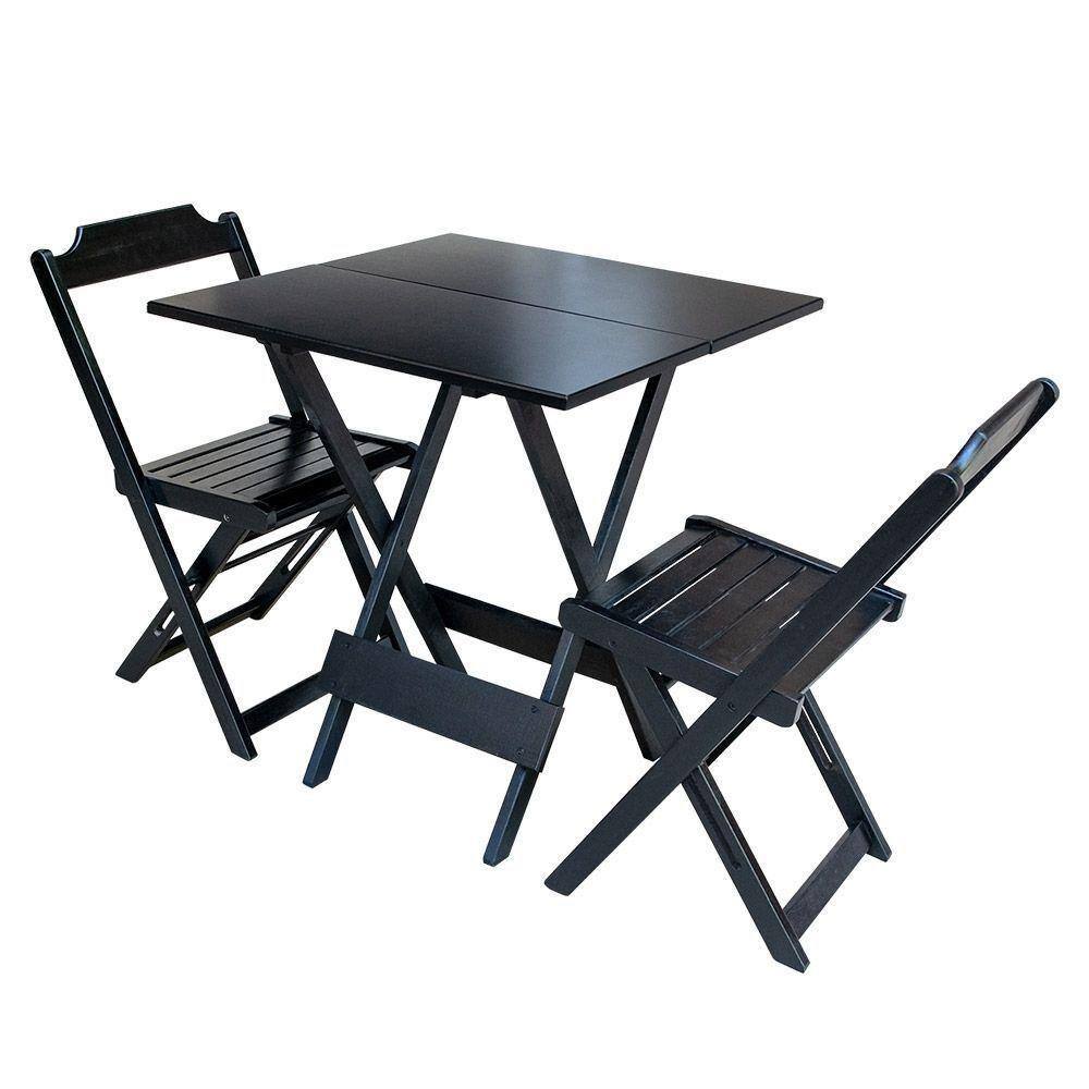 Conjunto De Mesa Dobravel Com 2 Cadeiras De Madeira 70X70 - Preto - Marrom