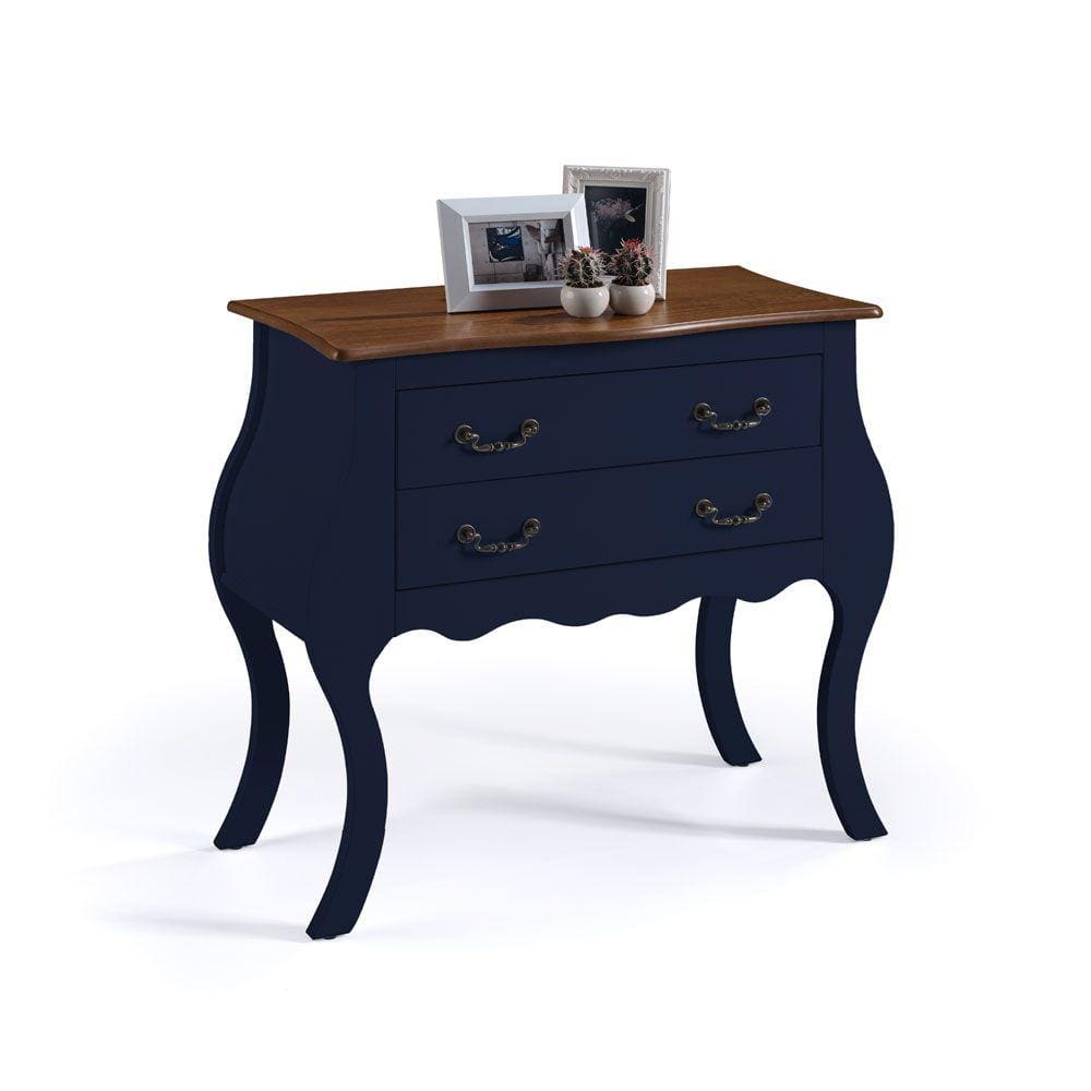 Cômoda Bombê com 2 Gavetas Linz Móveis 1007 - Azul Petróleo/Imbuia Glazer