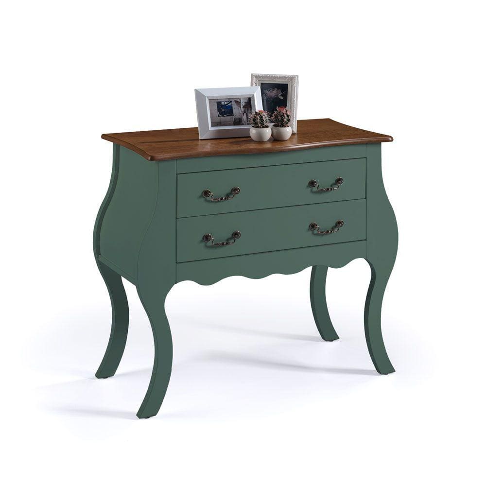 Cômoda Bombê com 2 Gavetas Linz Móveis 1007 - Verde Musgo/Imbuia Glazer