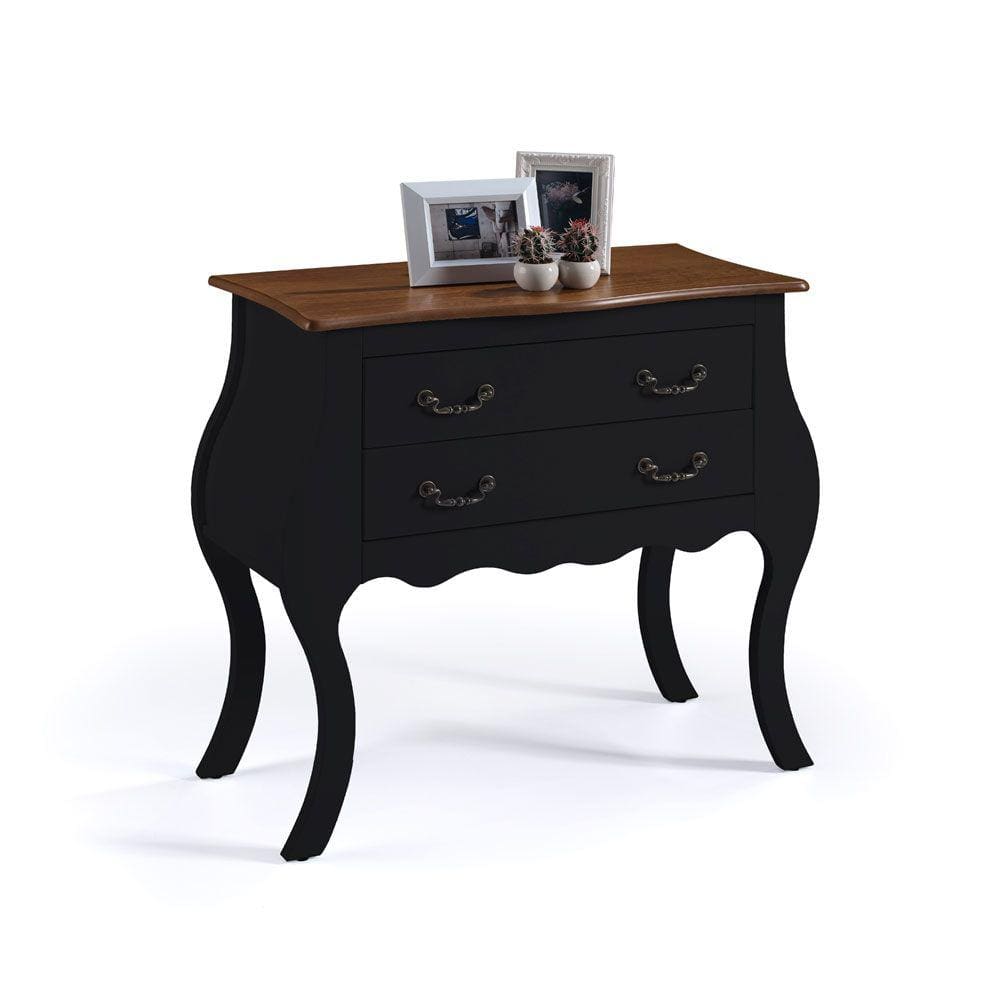Cômoda Bombê com 2 Gavetas Linz Móveis 1007 - Preto/Imbuia Glazer