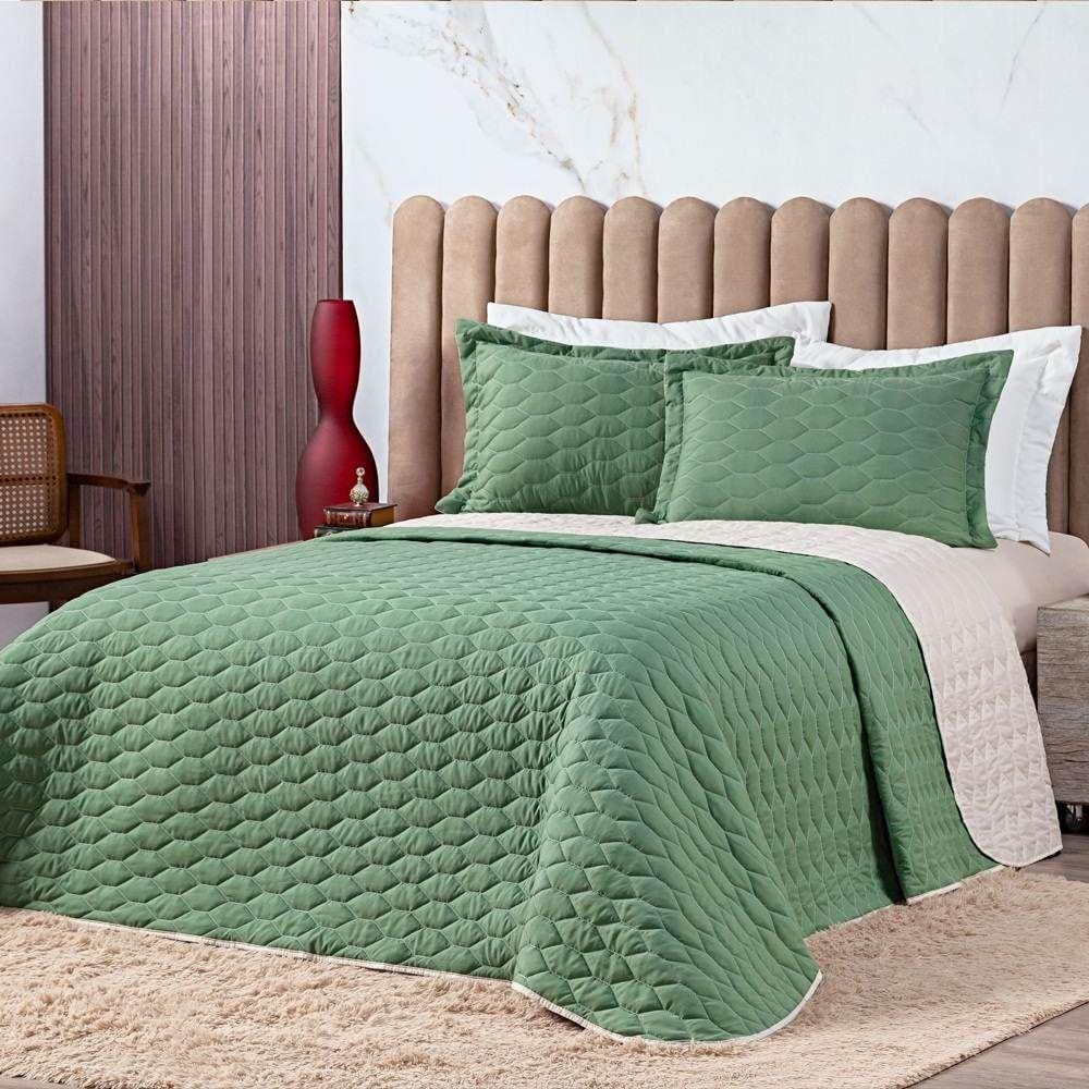 Cobre Leito King Dallas Micropercal 200 Fios Dupla Face 3 Peças - Verde