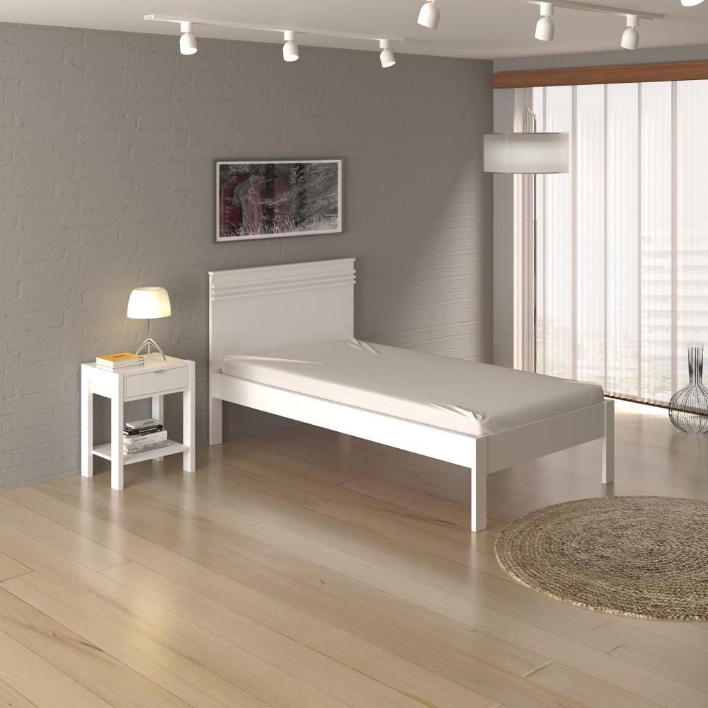 Cama de Solteiro 195 cm Com Cabeceira Estrados de Madeira de Eucalipto Quarto Adulto Branco