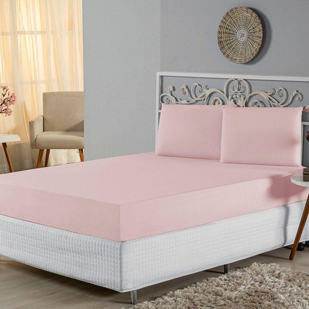 Jogo de Lençol King Malha 100% Algodão 3 Peças - Rosa