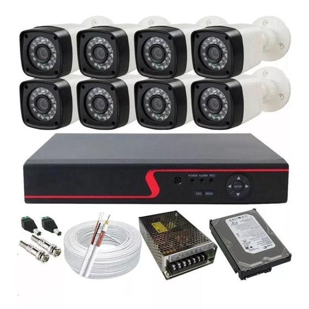 Kit Cftv 8 Câmeras De Segurança + Dvr 8 Ch Mult 5x1 Com HD