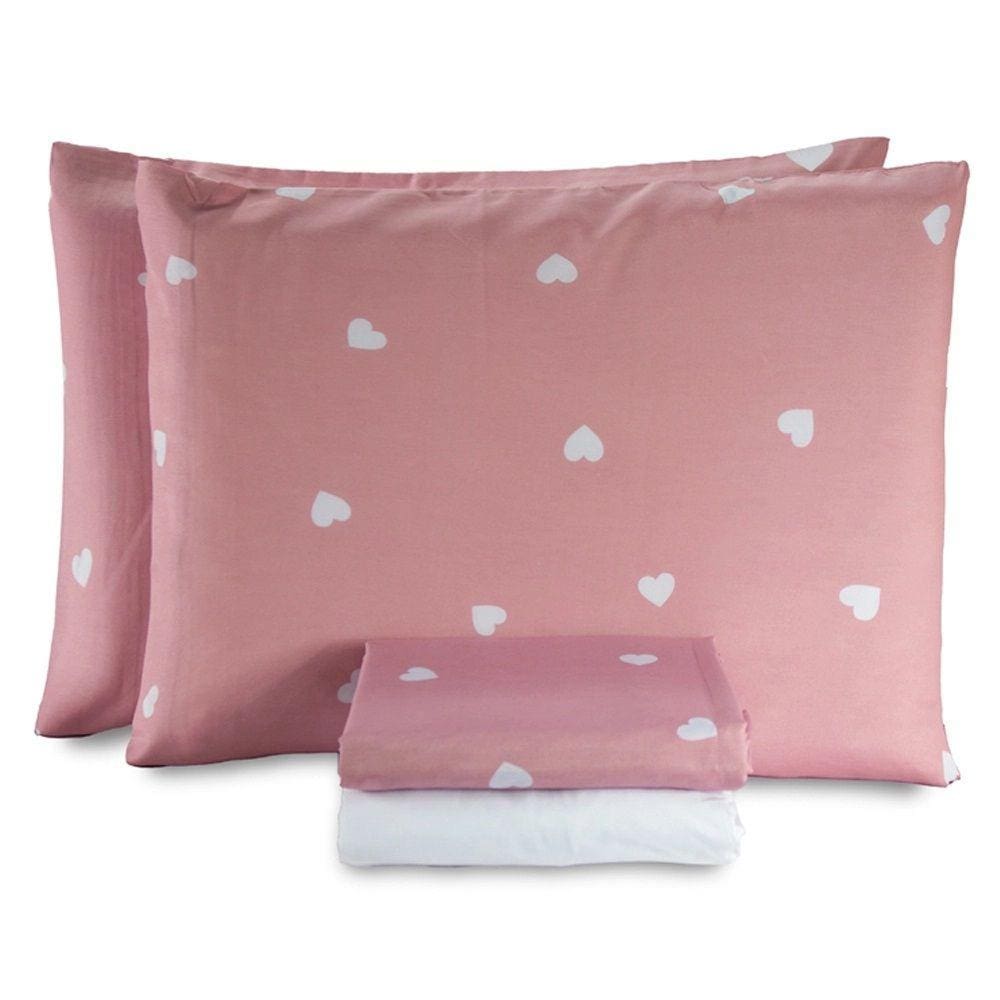 Jogo de Lençol Casal Padrão Essencialle 150 Fios 4 Peças - Corações