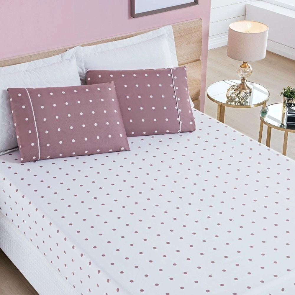 Jogo de Lençol Casal Padrão Petit Poa 200 Fios 3 Peças - Rose