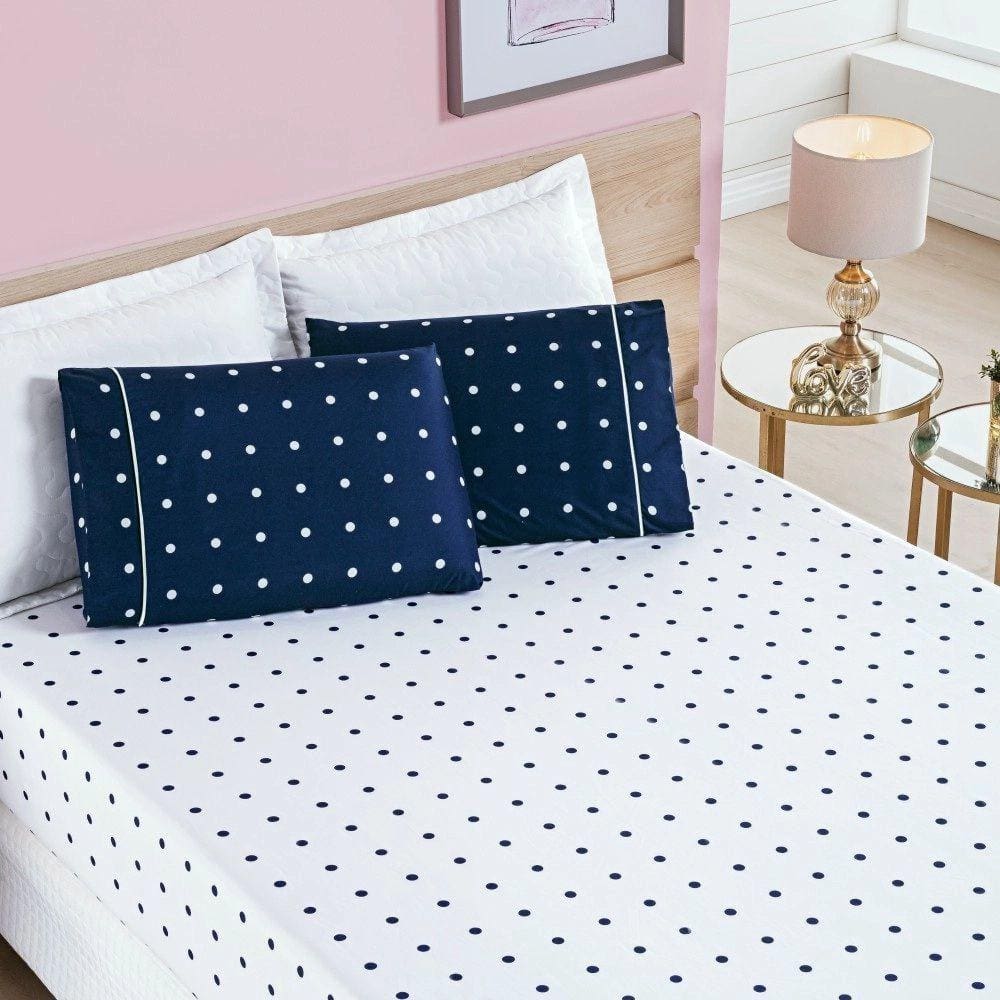 Jogo de Lençol Casal Padrão Petit Poa 200 Fios 3 Peças - Marinho