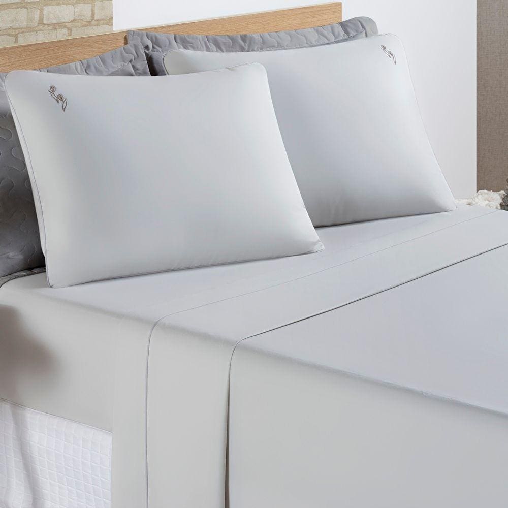 Jogo de Lençol Casal Padrão Liana 100% Algodão 4 Peças - Cinza