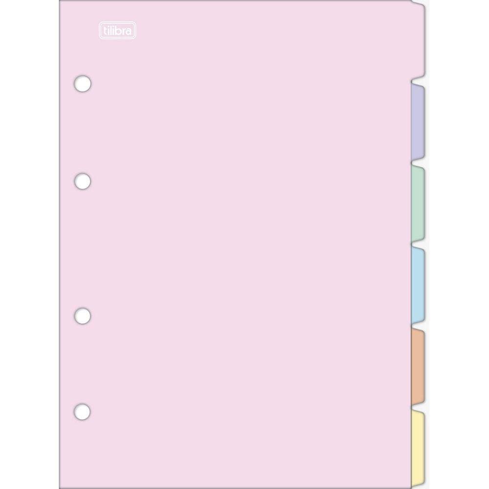 Divisórias Para Caderno Argolado Fichário Colegial Académie Cores Pastel 187mmx250mm Tilibra