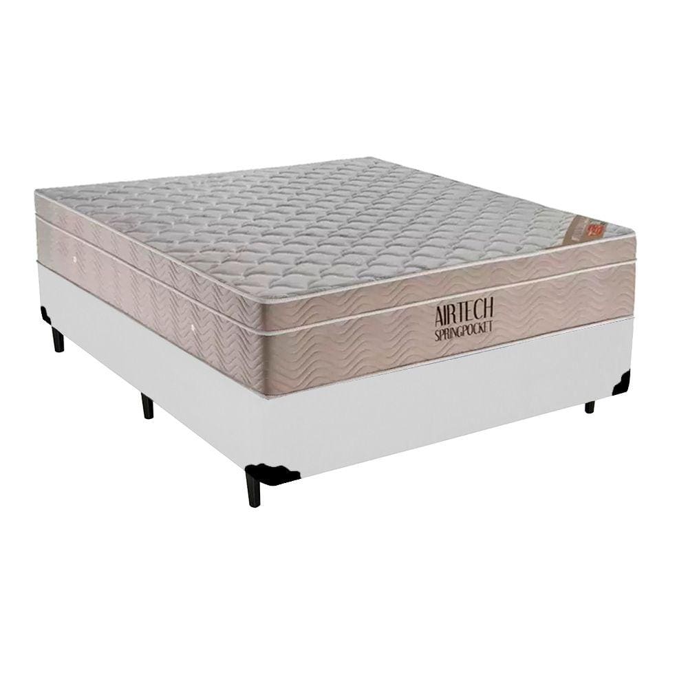 Cama Box Casal Sintético + Colchão Casal Ortobom Airtech Molas Ensacadas 65x138x188