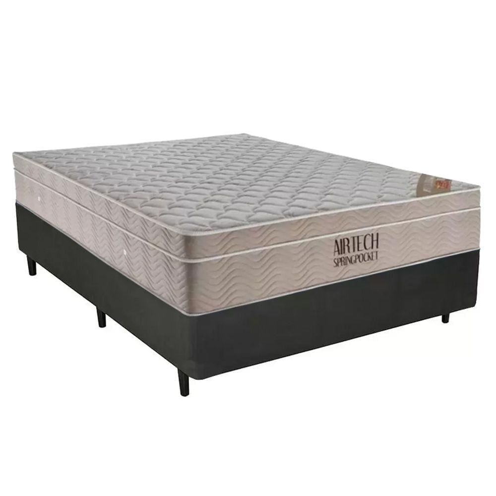 Cama Box Casal Sintético + Colchão Casal Ortobom Airtech Molas Ensacadas 65x138x188