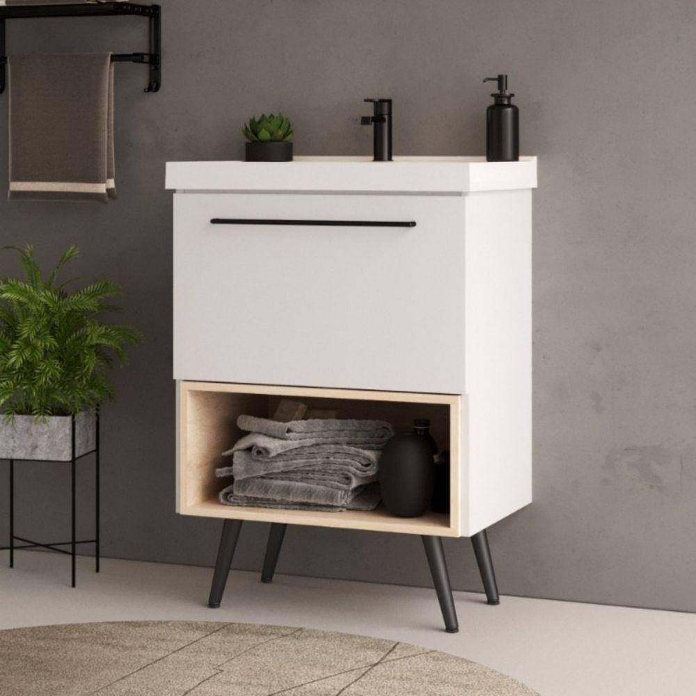 Gabinete com Pés Para Banheiro Gales Móveis Bosi Branco/Faia