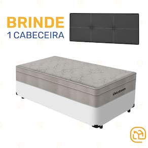 Box Solteiro Branco + Cabeceira Painel Iris Preta + Colchão De Molas AirTech SpringPocket 88cm
