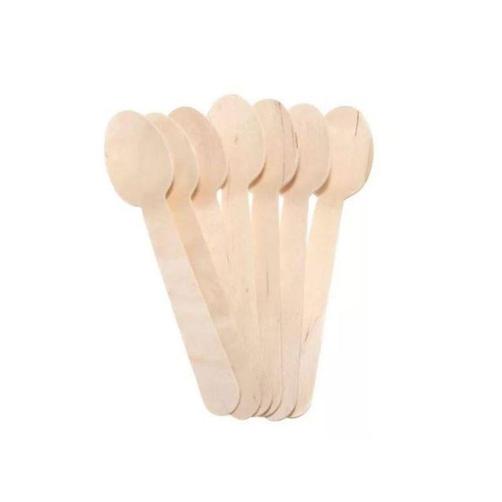 Mini Colher de madeira lisa pequena descartável - Kit 200un