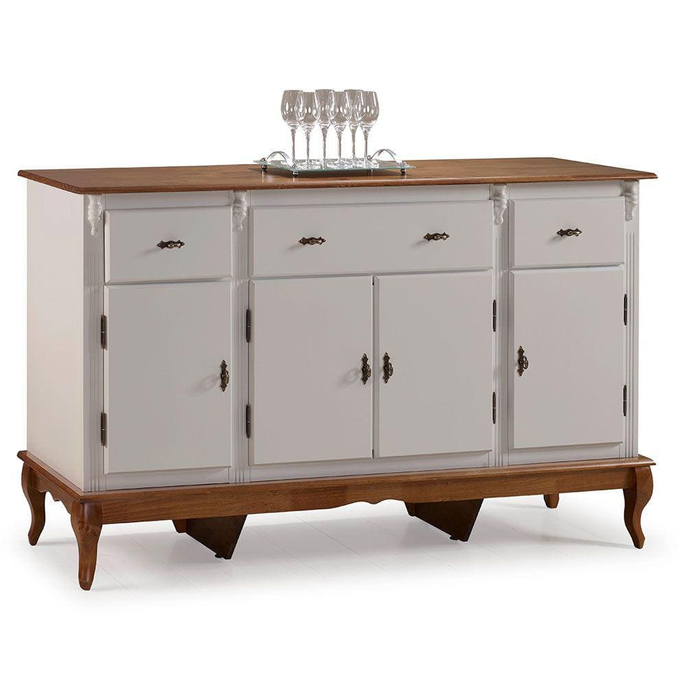 Balcão Buffet 4 Portas e 3 Gavetas com Pés Luiz XV 60635 Linz Móveis - Off White/Imbuia