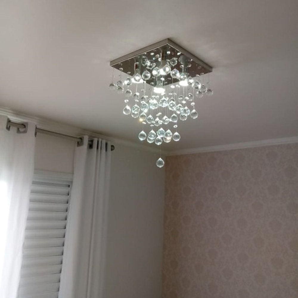 Lustre Para Sala Torres De Cristal Base Inox 30x30 Cm