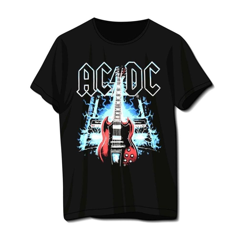 Camiseta de Rock AC DC Guitarra Fender Unissex Preta