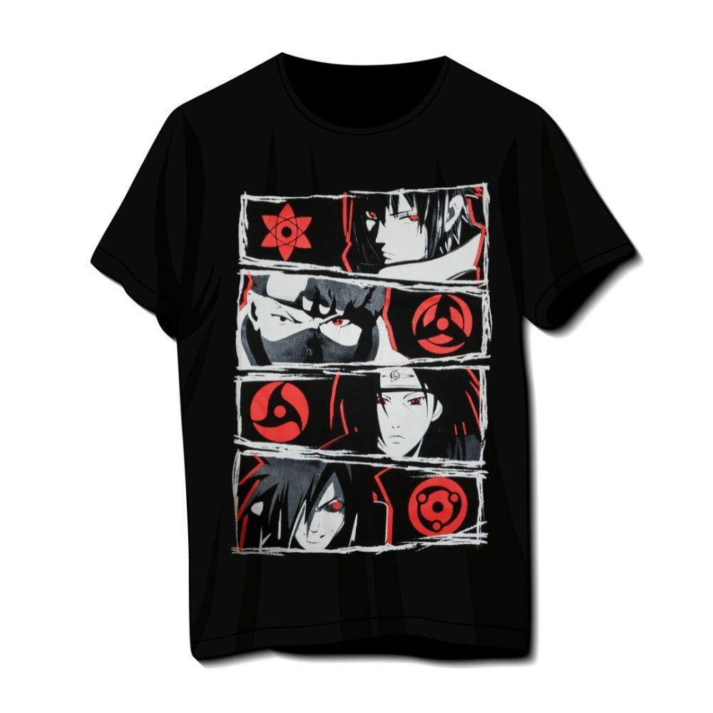 Camiseta Unissex Naruto e Sasuke Modo Sharingan e Kyuubi Uzumaki e