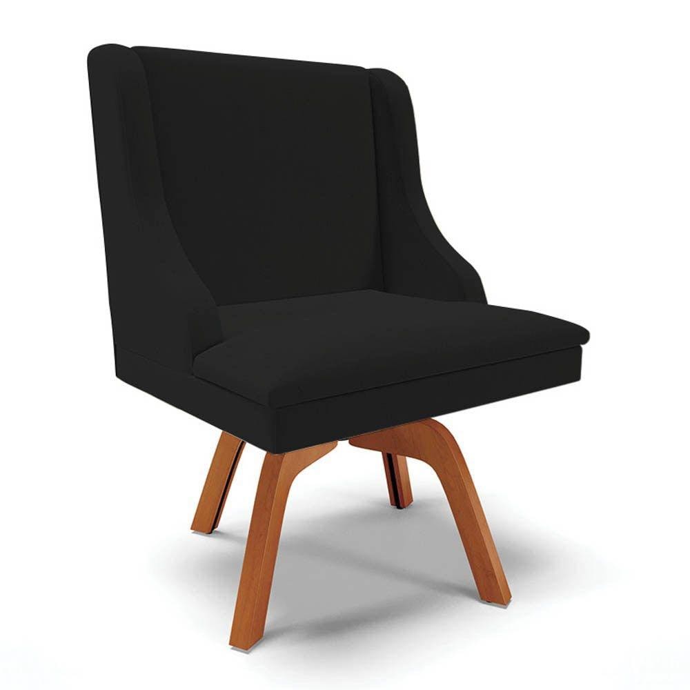 Cadeira Estofada para Sala de Jantar Base Giratória de Madeira Lia Linho Preto - Ibiza