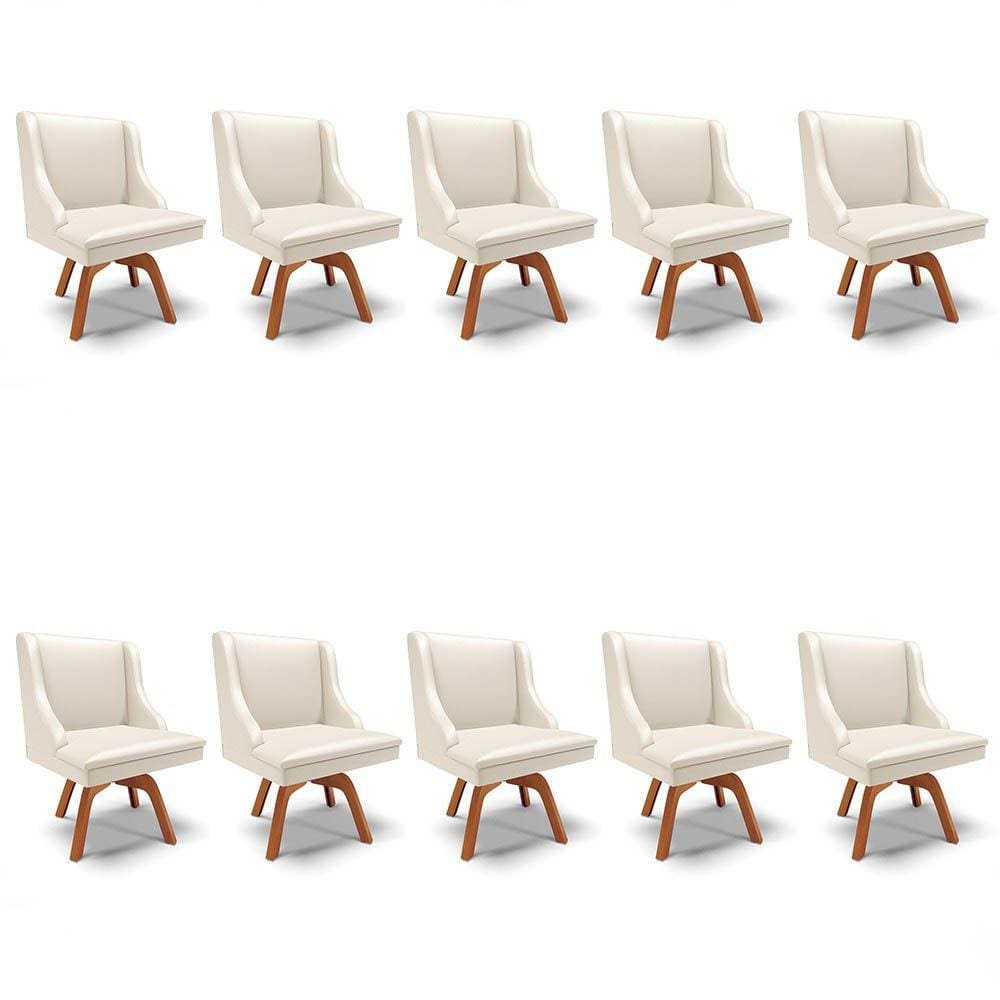 Kit 10 Cadeiras Estofadas para Sala de Jantar Base Giratória de Madeira Lia Sintético Bege - Ibiza