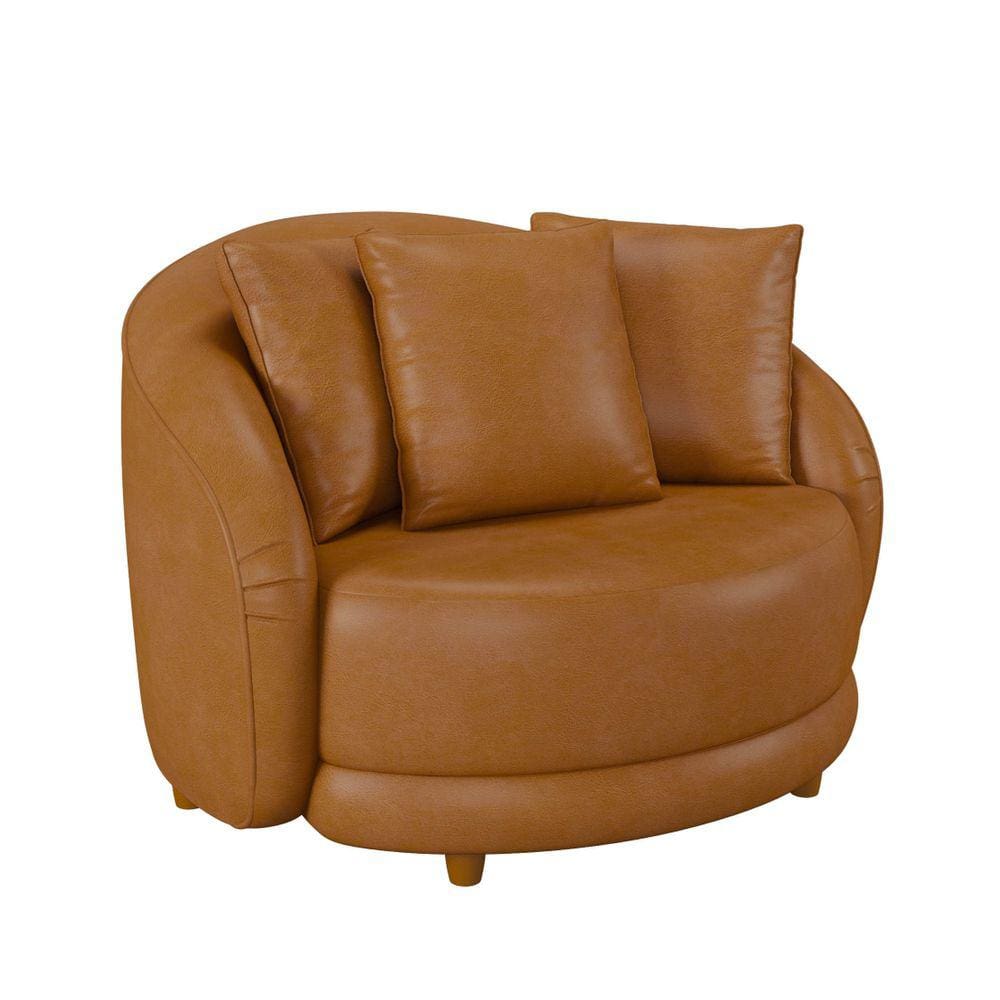 Poltrona Decorativa para Sala 122cm Pés Madeira Kaly M22 Sintético Caramelo - Mpozenato