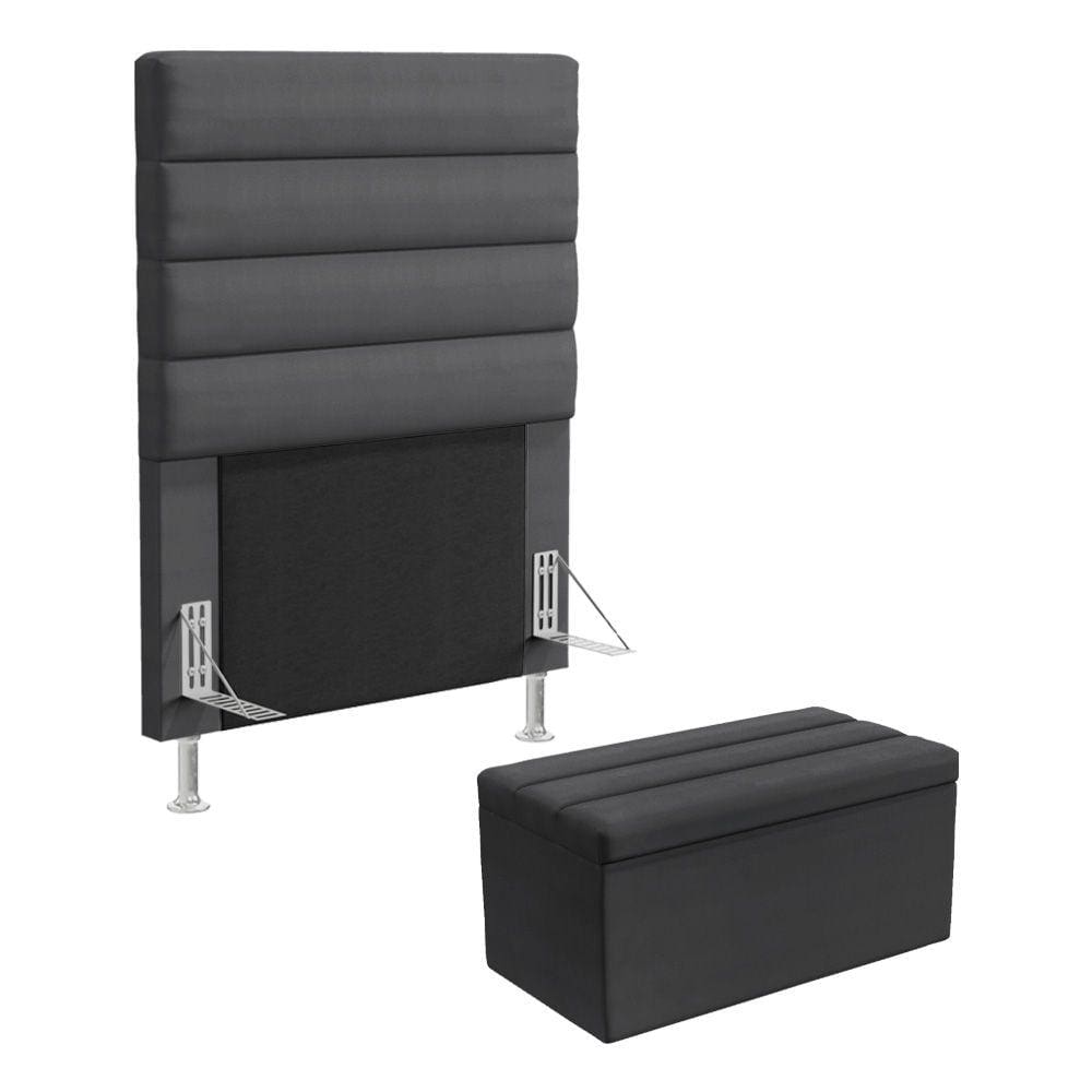Cabeceira Atlas E Calçadeira Baú Ursa 90 Para Cama De Solteiro N-022 Veludo Aradecor
